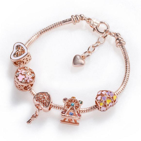 3/$35 đź’— Rose Gold Heart Charm Bracelet Bangles Surprise - Picture 1 of 4